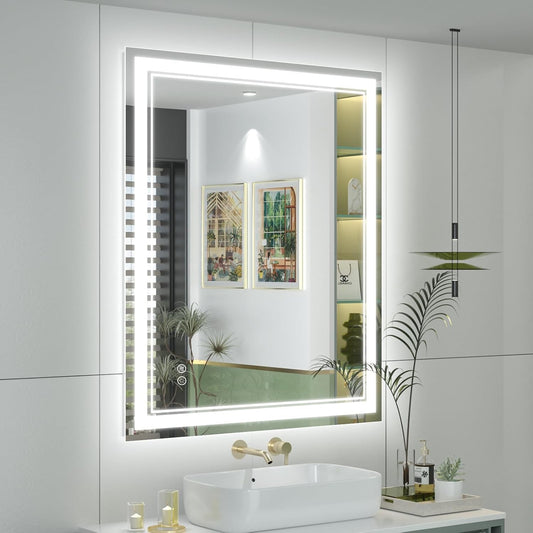 LOAAO 24x32 LED Bathroom Mirror with Lights -Anti-Fog , Dimmable Backlit , Front Light