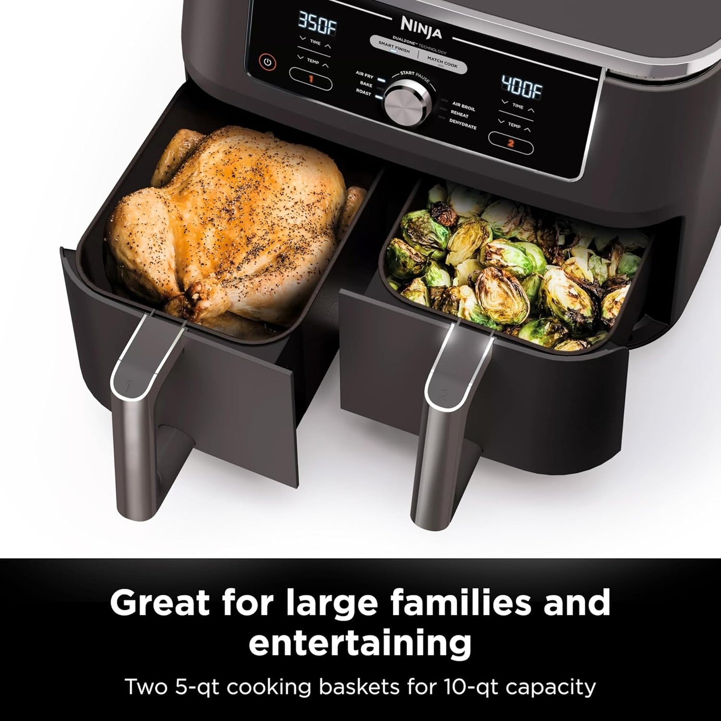 Ninja Foods GZ401 10-Quart 6-in-1 DualZone XL Air Fryer with 2 Independent Baskets (Gray)