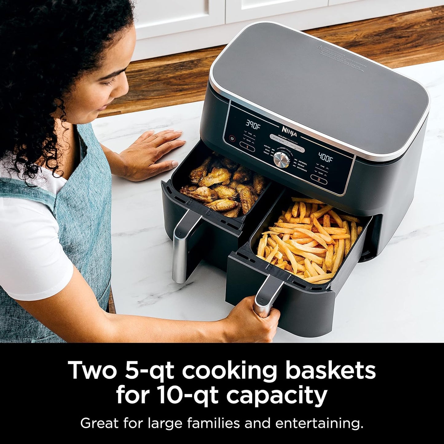 Ninja Foods GZ401 10-Quart 6-in-1 DualZone XL Air Fryer with 2 Independent Baskets (Gray)