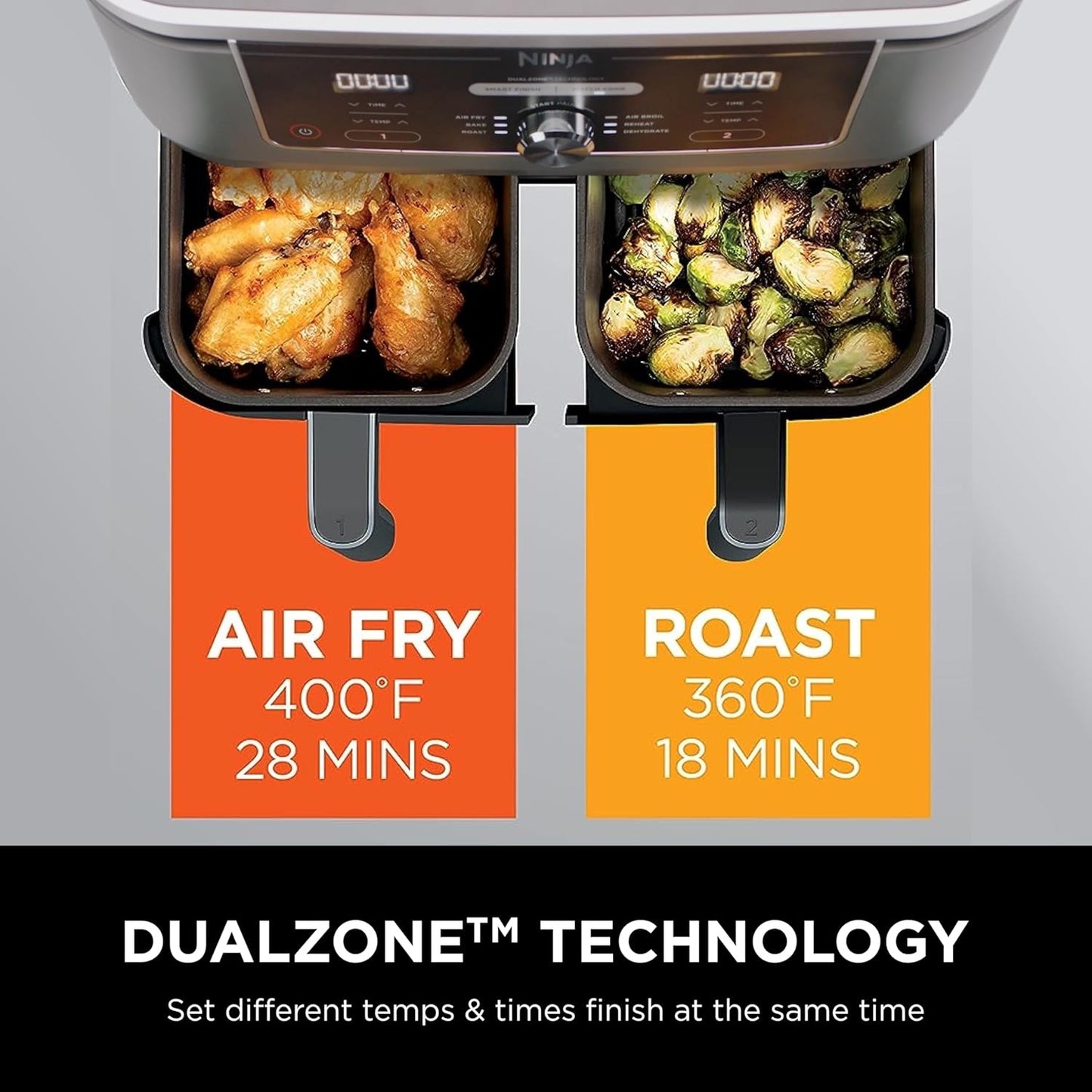 Ninja Foods GZ401 10-Quart 6-in-1 DualZone XL Air Fryer with 2 Independent Baskets (Gray)