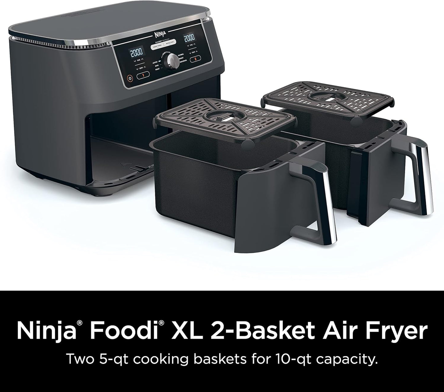 Ninja Foods GZ401 10-Quart 6-in-1 DualZone XL Air Fryer with 2 Independent Baskets (Gray)
