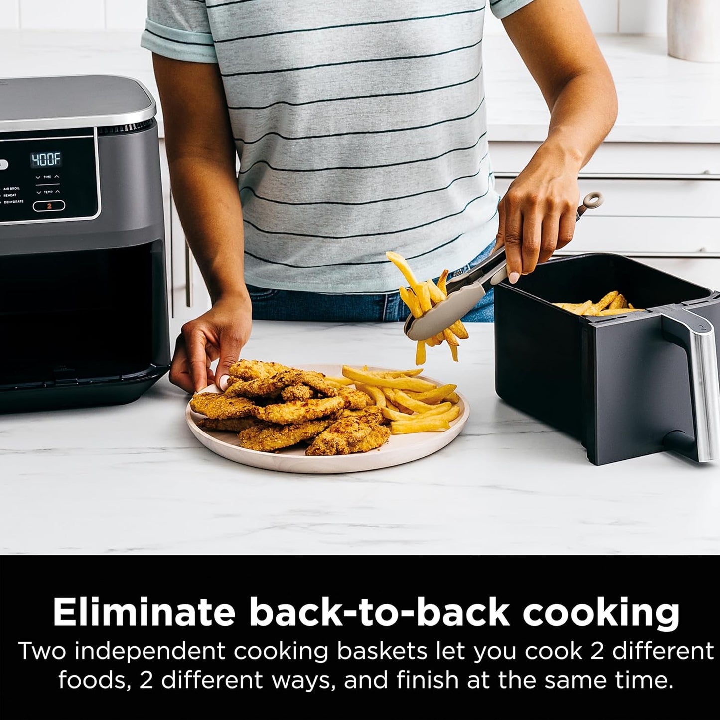 Ninja Foods GZ401 10-Quart 6-in-1 DualZone XL Air Fryer with 2 Independent Baskets (Gray)