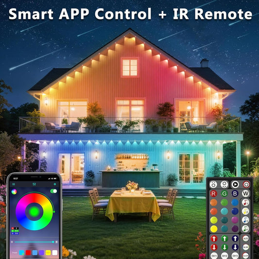 300FT Permanent Outdoor RGB Lights, IP67 Waterproof Smart Eave Lighting, with App/Remote Control Eaves Light, DIY LED Scenes Modes for House Roof Decor,Christmas,Party,All Holiday and Daily.