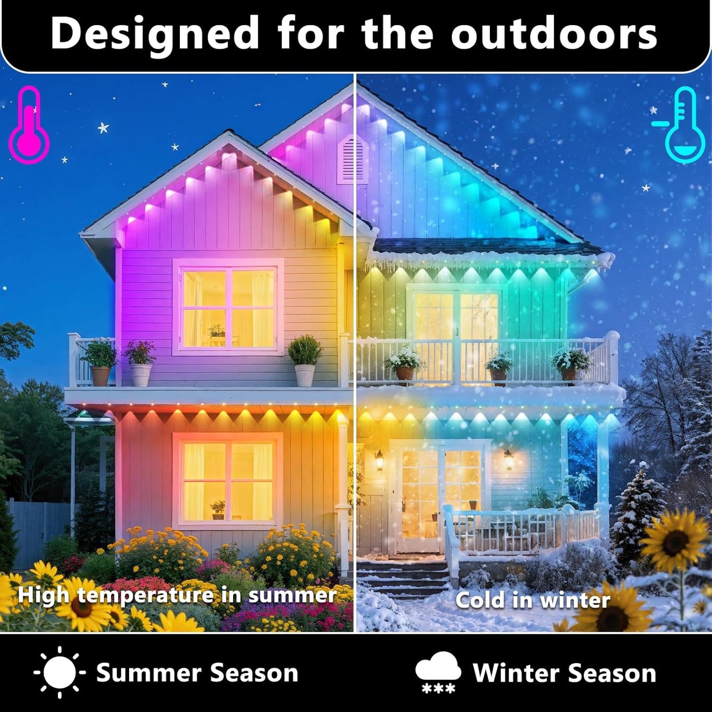 300FT Permanent Outdoor RGB Lights, IP67 Waterproof Smart Eave Lighting, with App/Remote Control Eaves Light, DIY LED Scenes Modes for House Roof Decor,Christmas,Party,All Holiday and Daily.