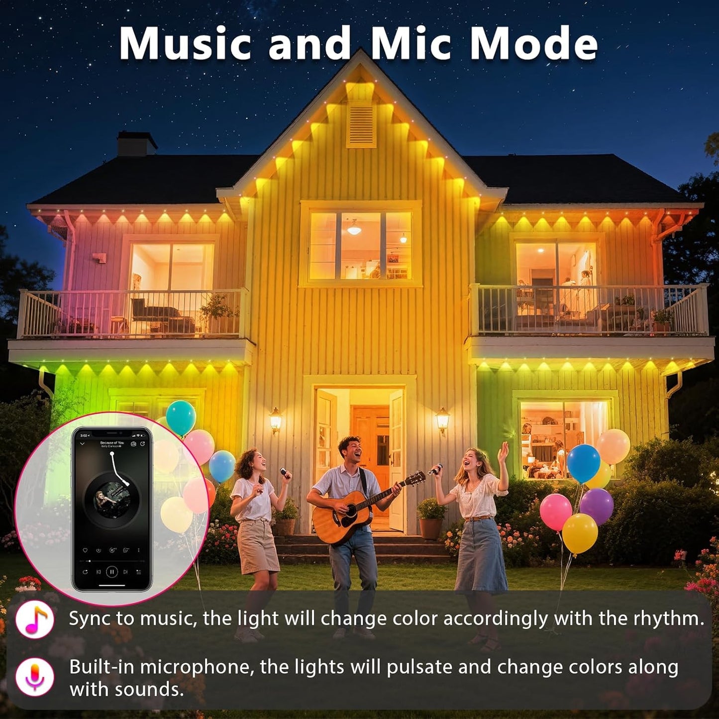 300FT Permanent Outdoor RGB Lights, IP67 Waterproof Smart Eave Lighting, with App/Remote Control Eaves Light, DIY LED Scenes Modes for House Roof Decor,Christmas,Party,All Holiday and Daily.