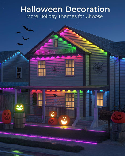 CINOTON Permanent Outdoor Lights 100ft, Smart RGBW+IC Eaves Lights with 60LEDs, IP67 Waterproof, 111 Scene Modes for Daily and Festival, Halloween Christmas... Size:100ft