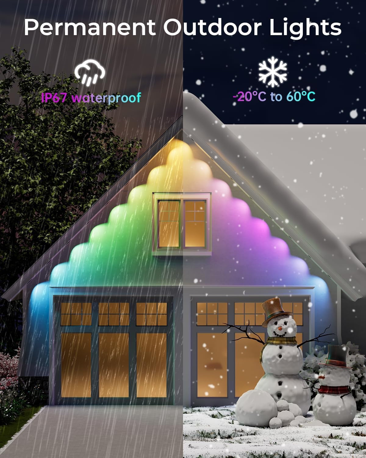 CINOTON Permanent Outdoor Lights 100ft, Smart RGBW+IC Eaves Lights with 60LEDs, IP67 Waterproof, 111 Scene Modes for Daily and Festival, Halloween Christmas... Size:100ft