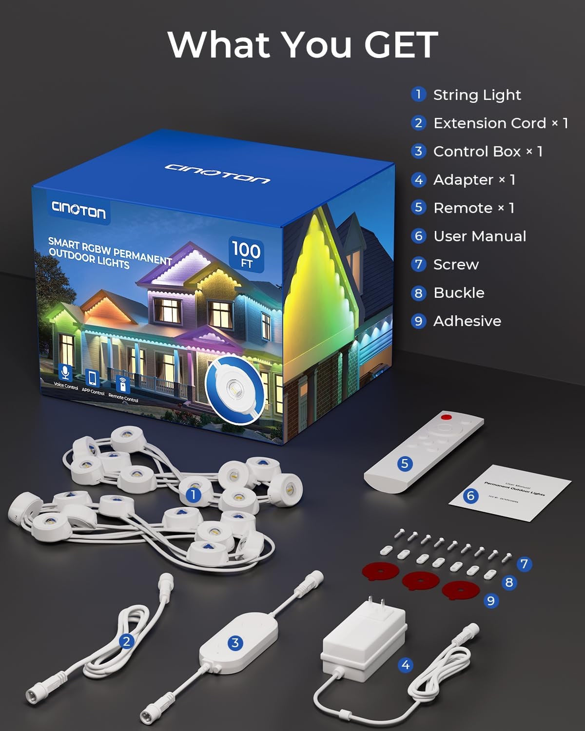 CINOTON Permanent Outdoor Lights 100ft, Smart RGBW+IC Eaves Lights with 60LEDs, IP67 Waterproof, 111 Scene Modes for Daily and Festival, Halloween Christmas... Size:100ft