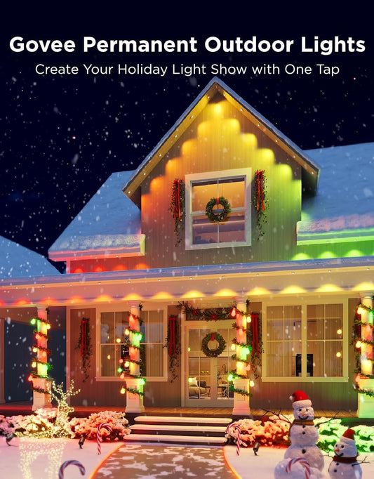 Govee Permanent Outdoor Lights Pro, 200ft with 120 RGBIC LED Lights for Daily and Accent Lighting, 75 Scene Modes for Outdoor Decor, IP67 Waterproof, Works... Color:White Size:200ft