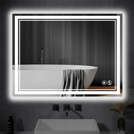24“ x 36” LED Mirror for Bathroom Front and Backlit Anti-Fog Dimmable 3 Colors LED Bathroom Mirror with Lights Memory Function Smart Mirror Wall Mounted Horizontal/Vertical