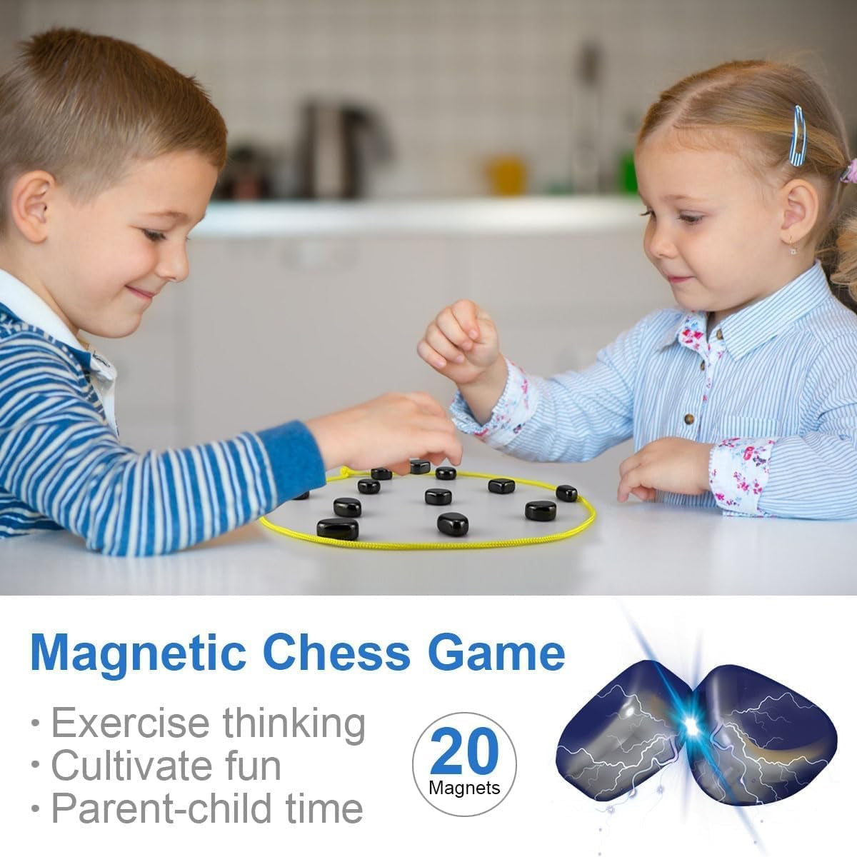 Magnetic Chess Game,Magnetic Chess with String - Portable Intellectual Battle & Strategy Board Game for Family Game Night | Fun Educational Gift (Blue)