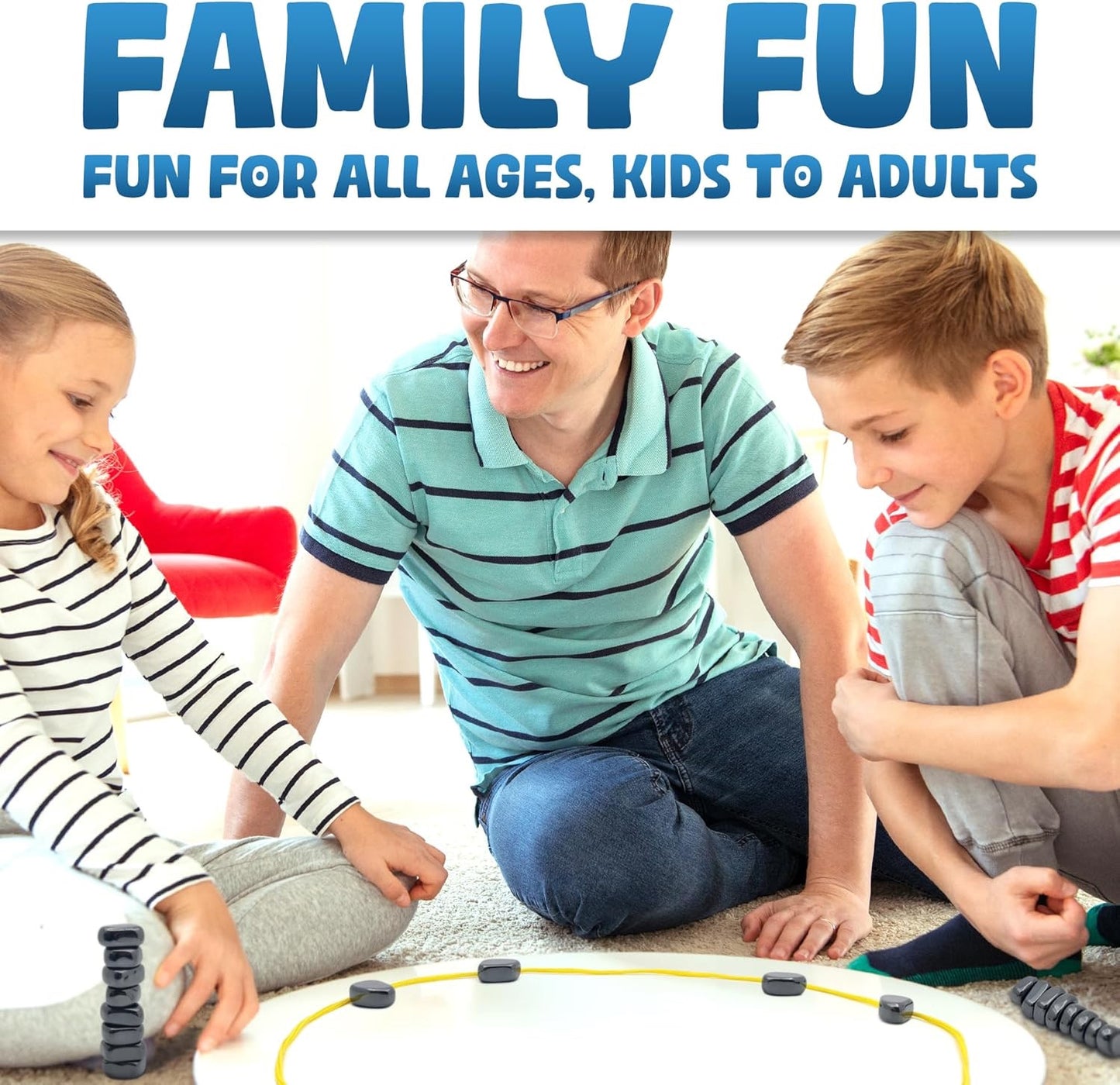 Upgraded (Multi-Level) Magnet Chess Game with String & Stones - Clear & Simple Instructions | Premium Set with 20 Larger & Stronger Stones, Adjustable Rope, 2 Dice & Travel Pouch | for Kids & Adults