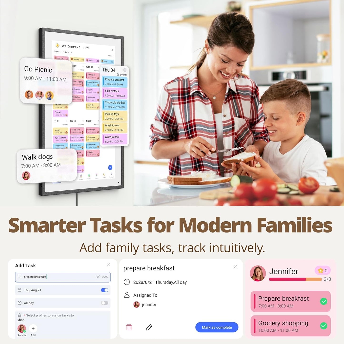 Dragon Touch 15.6 Inch Digital Calendar Wall - 1920 x 1080 FHD Electronic Wall Calendar Family Planner with 32GB Memory and Wall Mount, Touchscreen Intelligent Desk Calendar, Black