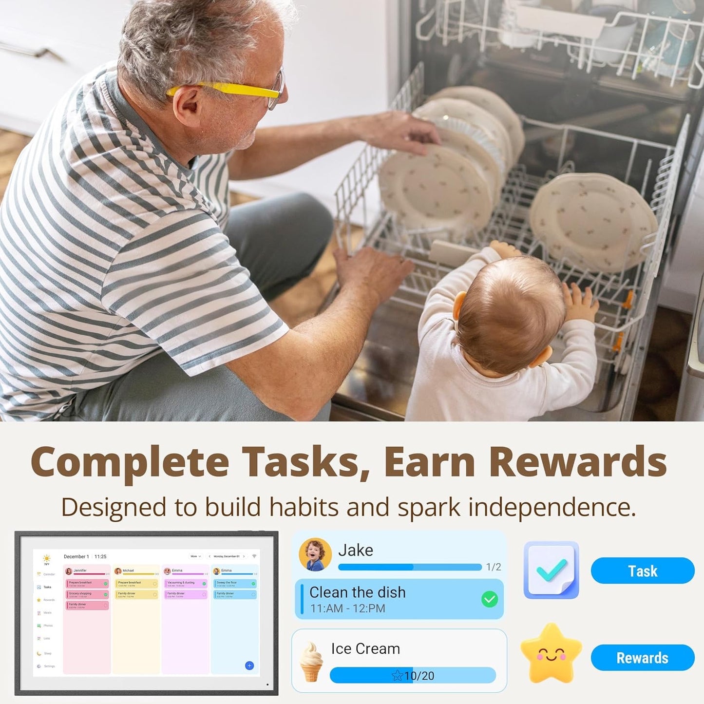 Dragon Touch 15.6 Inch Digital Calendar Wall - 1920 x 1080 FHD Electronic Wall Calendar Family Planner with 32GB Memory and Wall Mount, Touchscreen Intelligent Desk Calendar, Black