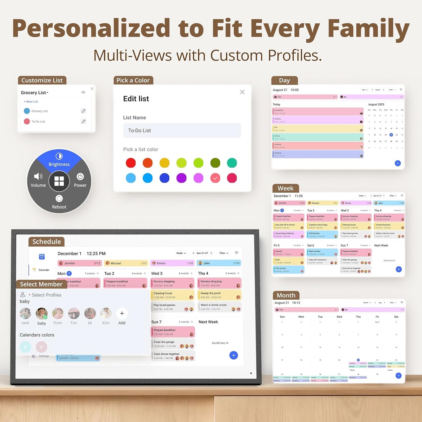 Dragon Touch 15.6 Inch Digital Calendar Wall - 1920 x 1080 FHD Electronic Wall Calendar Family Planner with 32GB Memory and Wall Mount, Touchscreen Intelligent Desk Calendar, Black