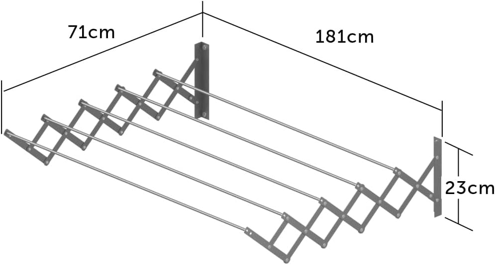 Cuncial - Extendable Wall Clothesline 180 cm | Made of High Strength Aluminium | Dimensions: 180 x 23 x 71 cm | Folding Clothes Airer | Outdoor/Indoor Clothes Airer