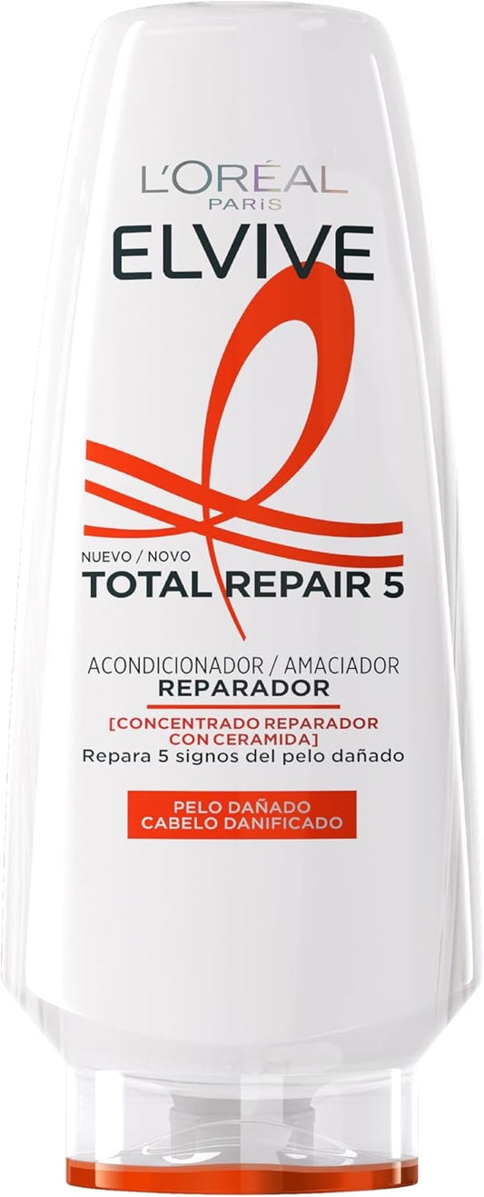 L'Oréal Paris Restorative Shampoo Repairs and Strengthens Fibers for All Types of Damaged Hair, Enriched with Ceramic Repair Concentrate, Elseve Total Repair 5-400ml