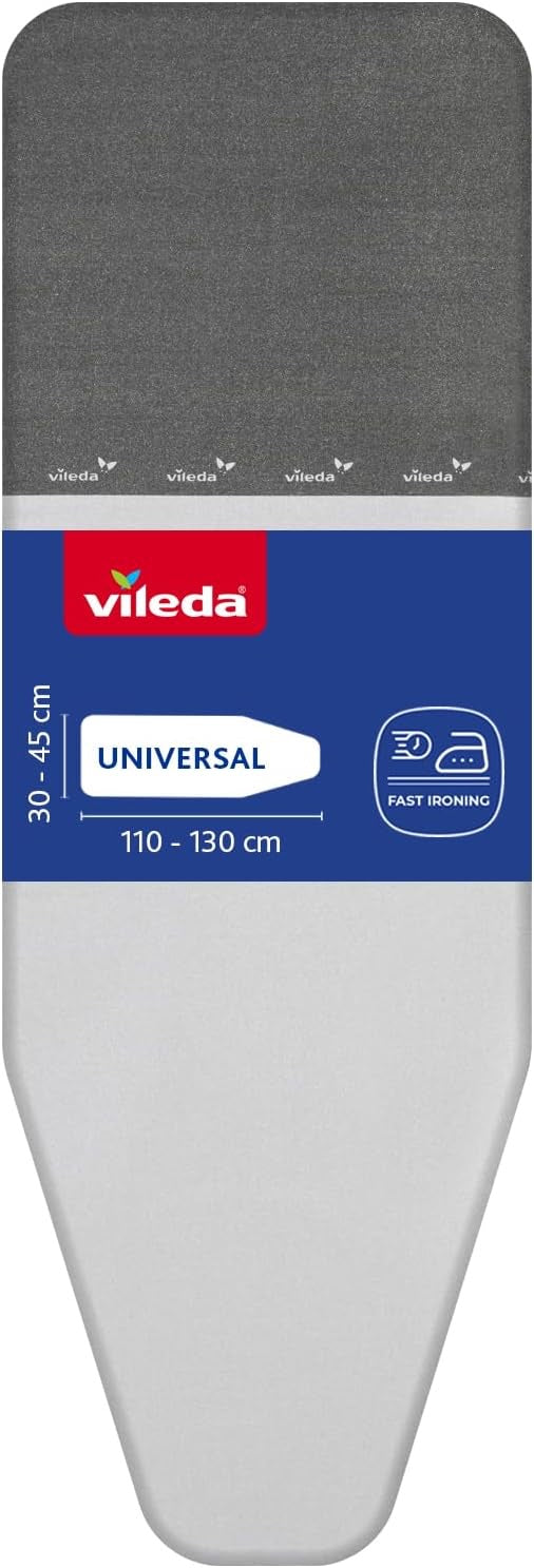 Vileda Quick Ironing Board Cover, Universal Size for Faster Ironing, Adjustable to Boards 110-130 cm Long and 38-45 cm Wide, Easy to Install