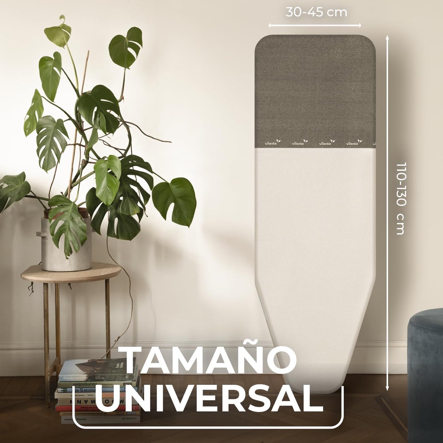 Vileda Quick Ironing Board Cover, Universal Size for Faster Ironing, Adjustable to Boards 110-130 cm Long and 38-45 cm Wide, Easy to Install