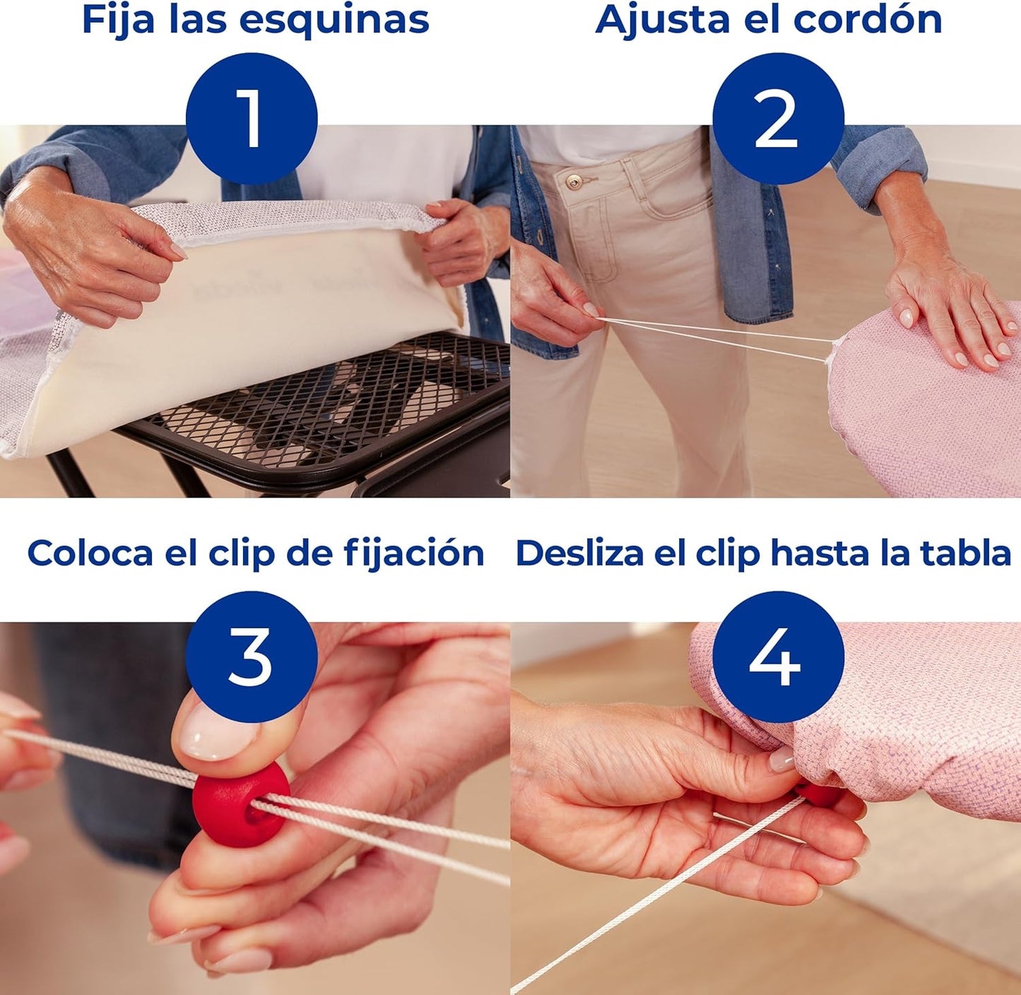 Vileda Quick Ironing Board Cover, Universal Size for Faster Ironing, Adjustable to Boards 110-130 cm Long and 38-45 cm Wide, Easy to Install