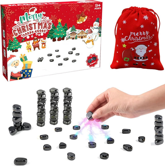 Christmas Magnetic Chess Game with Magnet, Magnetic Chess Game, Travel Chess Magnetic, Magnetic Chess Board, Puzzle Checkers Game for Camping, Family Reunions, Party Games (40 Magnets)