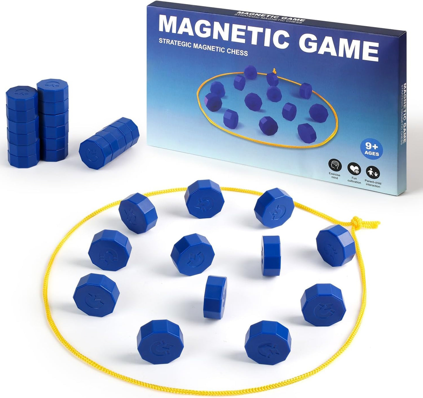 Magnetic Chess Game with 28 Full-Size Stones, Magnet Game with 3 String & Portable Storage Bag, Strategy Board Game for Family Game Night, Indoor Outdoor Use for Kids Adults (Age 9+)
