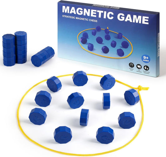 Magnetic Chess Game with 28 Full-Size Stones, Magnet Game with 3 String & Portable Storage Bag, Strategy Board Game for Family Game Night, Indoor Outdoor Use for Kids Adults (Age 9+)
