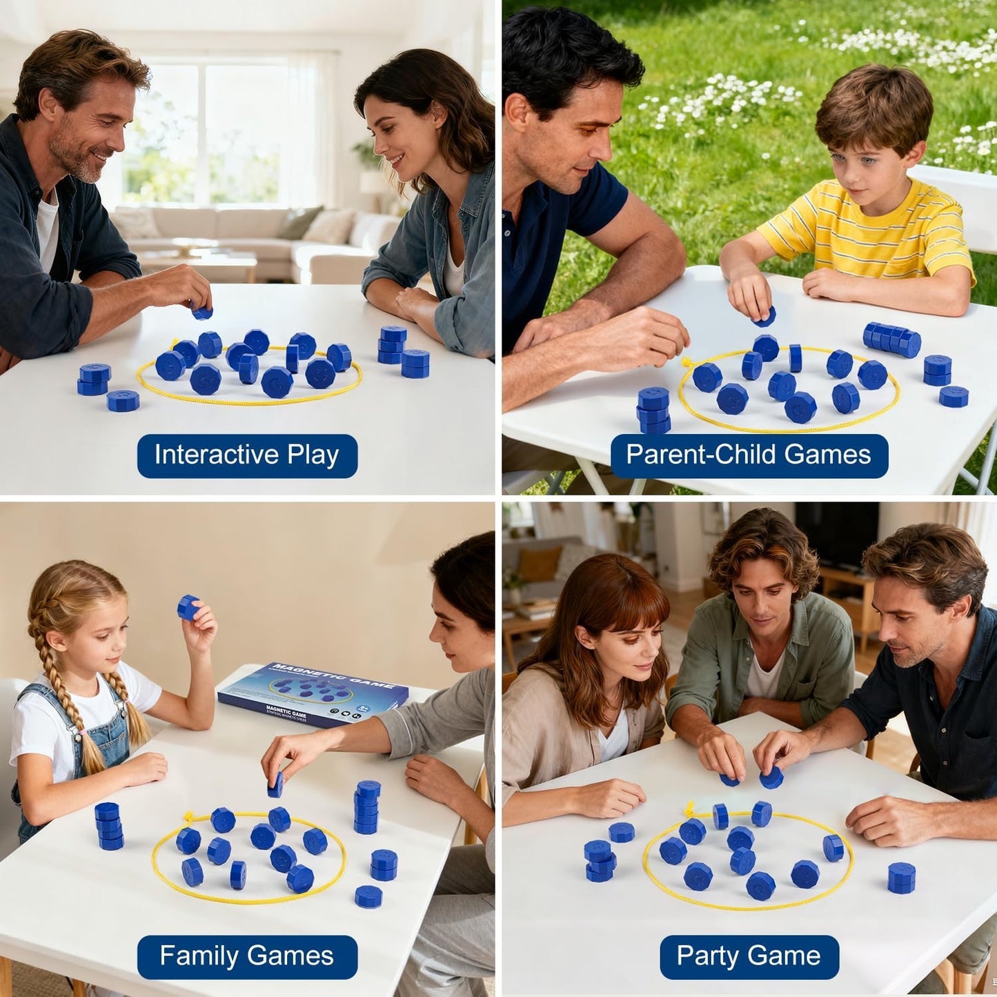 Magnetic Chess Game with 28 Full-Size Stones, Magnet Game with 3 String & Portable Storage Bag, Strategy Board Game for Family Game Night, Indoor Outdoor Use for Kids Adults (Age 9+)