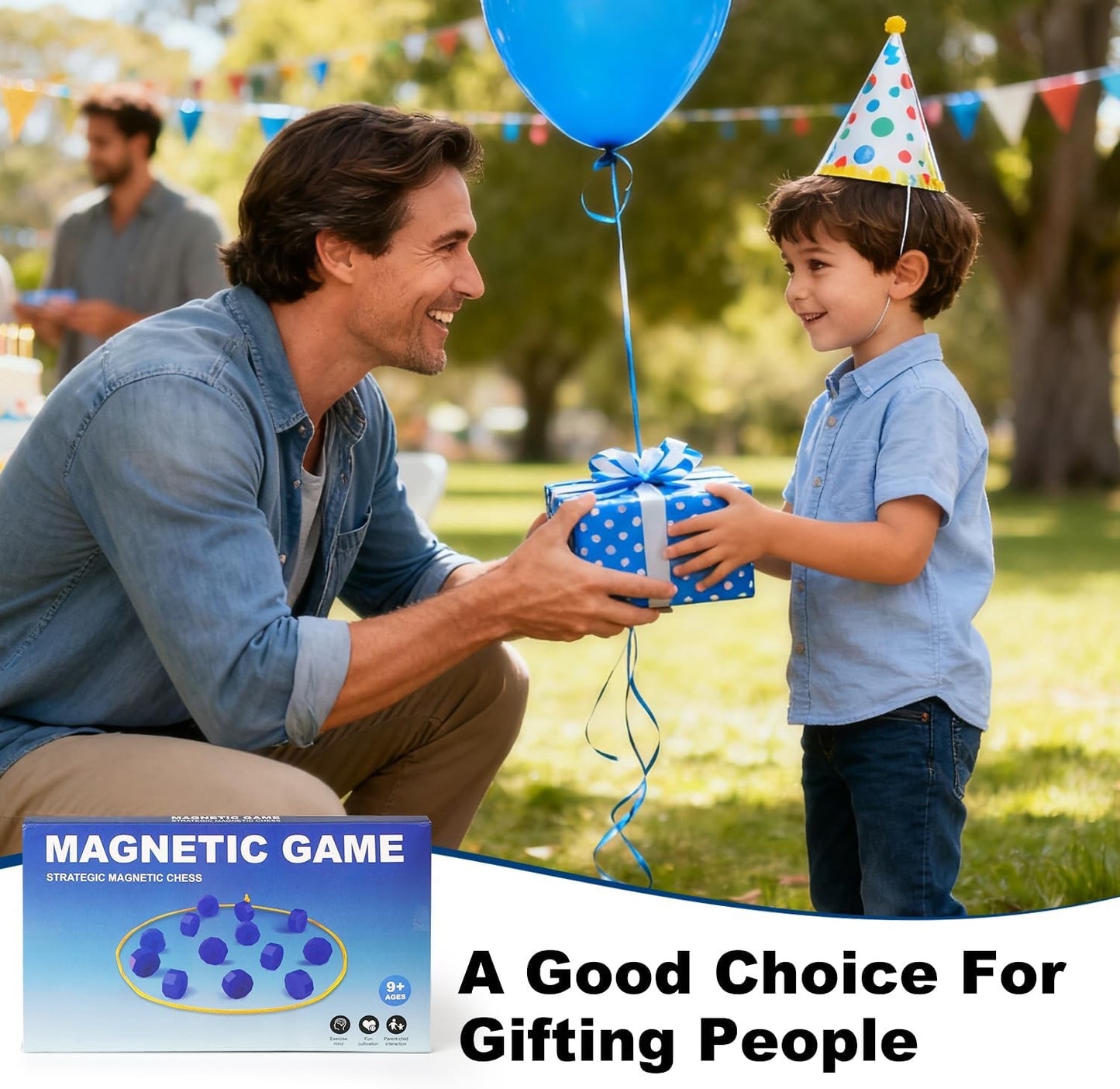 Magnetic Chess Game with 28 Full-Size Stones, Magnet Game with 3 String & Portable Storage Bag, Strategy Board Game for Family Game Night, Indoor Outdoor Use for Kids Adults (Age 9+)